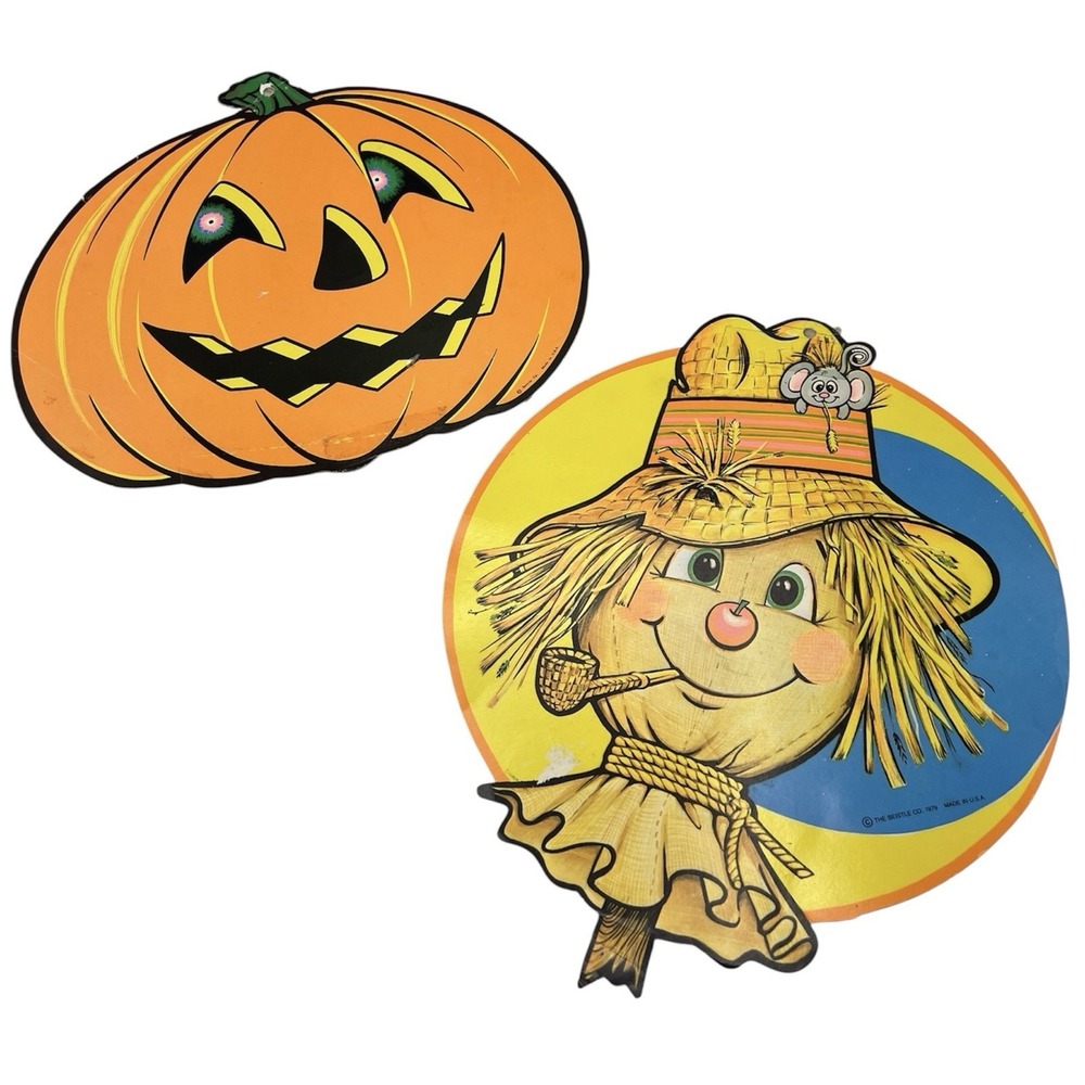 2 Vintage Beistle 1970s Halloween Die Cuts Pumpkin Pumpkin Paper Cut Outs Decor